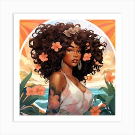 Afro Girl With Flowers Art Print