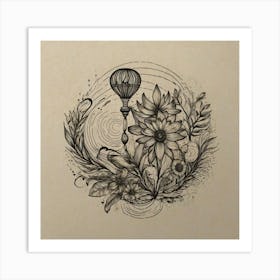 Hot Air Balloon And Flowers Art Print