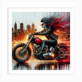 Redhead Woman Biker Art Print