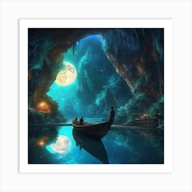 813500 Realistic Vision Bioluminescent Cave, Bridge, Boat Xl 1024 V1 0 Art Print