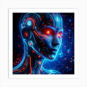 Futuristic Woman With Glowing Eyes Art Print