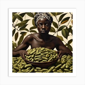 Woman With A Bowl Of Beans Art Print