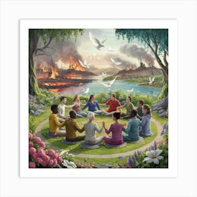 Group Of People Meditating Art Print