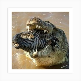 Crocodile Eating Zebra Poster