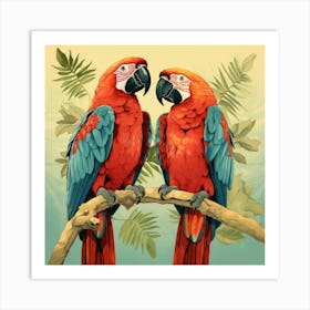 Parrots On A Branch Affiche