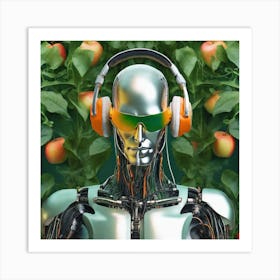 Robot With Headphones 4 Art Print