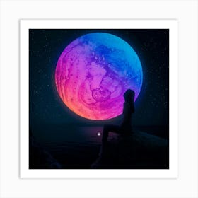 Woman Watching The Moon Art Print