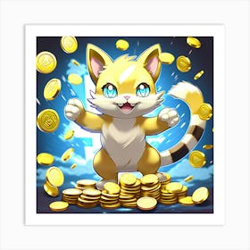 Cute Cat With Gold Coins Art Print