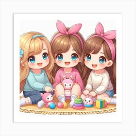 Three Cute Little Girls Art Print