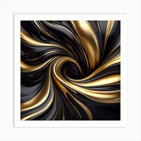 Abstract Gold And Black Fluid Swirl Art Print