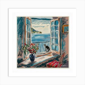 Open Window With Cat Matisse Style Amalfi Coast 9 Art Print