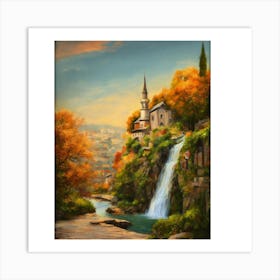 Waterfall In Autumn Art Print