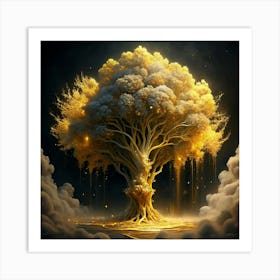 Golden Tree With Glowing Lights Art Print