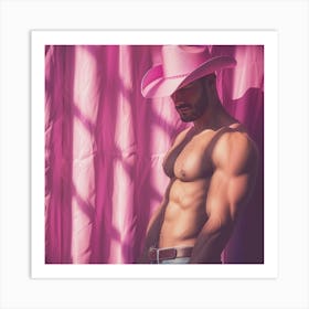 Sexy Cowboy In Pink Hat Art Print