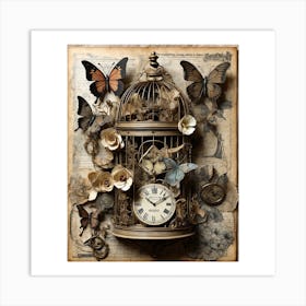 Clock With Butterflies 1 Art Print
