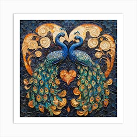 Baroque-Inspired Peacock Heart Design Background Art Print