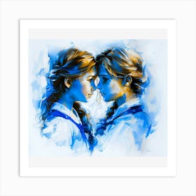 Two Girls In Blue 1 Art Print