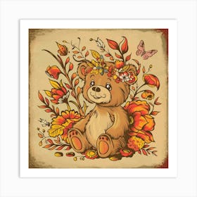 Teddy Bear With Flowers Art Print