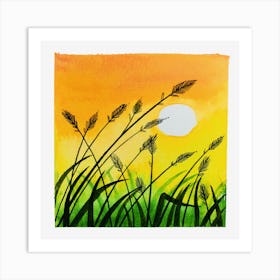 Watercolor Summer Meadow Near The Sunset Art Print