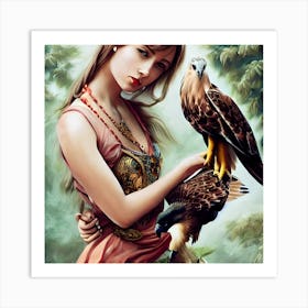 A Girl And Her Hawks Art Print