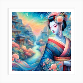 Japan Traditional Geisha Illustration By Ad 178 Art Print