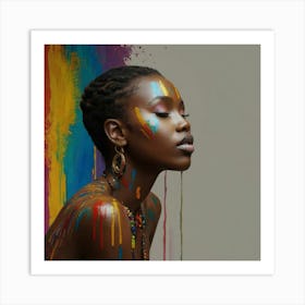 Young African Woman With Colorful Paint 1 Art Print