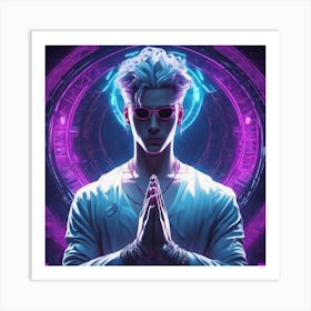 Mysterious Man With Blue Eyes In A Namaste Posture Art Print