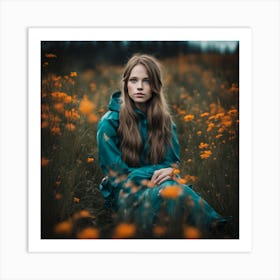 Girl In A Field of flowers 1 Art Print