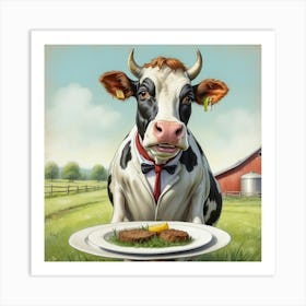 Cow Holding A Plate Art Print