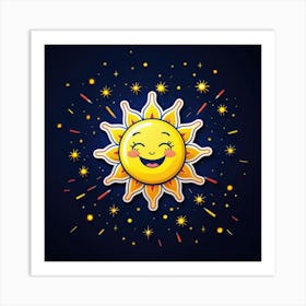 Lovely smiling sun on a blue gradient background 133 Art Print