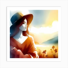 Girl With Hat Art Print