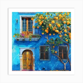 Oranges On A Blue House 1 Art Print