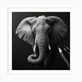 Pencil Drawing Of An Elephant Art Print