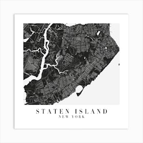 Staten Island New York Minimal Black Mono Street Map  Square Art Print