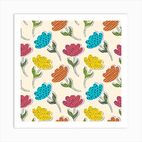 Pattern With Paper Tulips Art Print