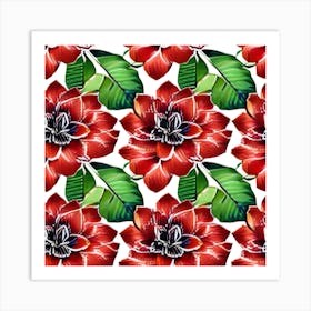 Seamless Pattern With Red Flowers Art Print