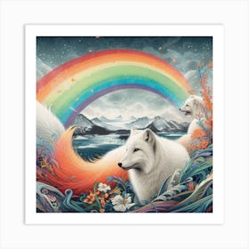 Rainbow Foxes Art Print