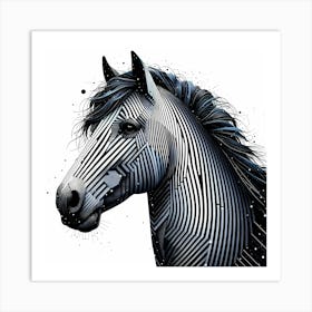 Horse Head In Abstract Line Illustration Art Print