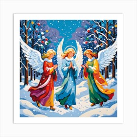 NEON CHRISTMAS ANGELS Art Print