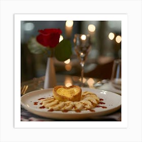 Heart-Shaped Custard Tart and Banana Dessert Art Print