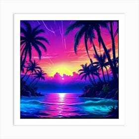 Sunset Palm Trees Affiche