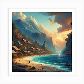 Beachside Town 1 Art Print