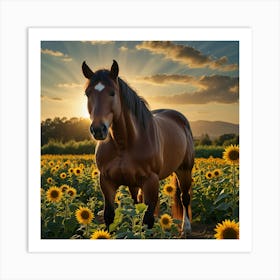 Horse In Sunflower Field 22 Art Print