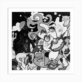 Abstract Figurative / Black & White / Zodiac Sign Aquarius / 40x40cm Art Print