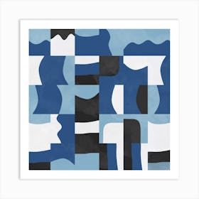 Blocks Cubes Blue Black Square Art Print