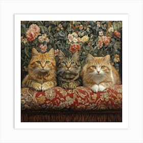 Three Cats On A Couch Art Art Print