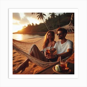 Couple Relaxing In Hammock On The Beach 1 Art Print