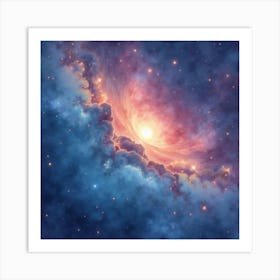 Dreamy Watercolor Painting Of A Galactic Nebula 1 Art Print