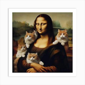 Mona lisa with Cats Art Print