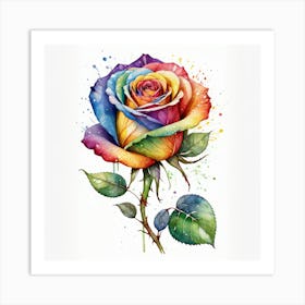 Rainbow Rose in watercolor Art Print